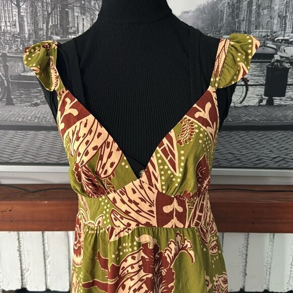 Women’s Maxi Long Dress Sleeveless Ruffle Greem Red Beige Medium Stretch Boho - Picture 2 of 6